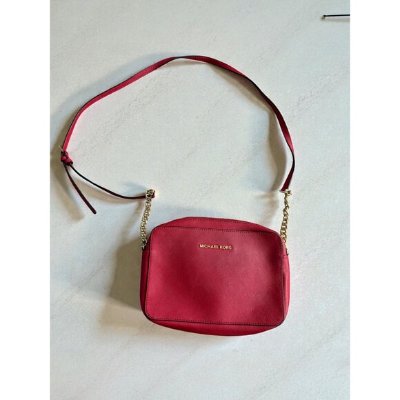 MICHAEL KORS  Red Saffiano Leather Gold Chain Crossbody Bag - Picture 3 of 13